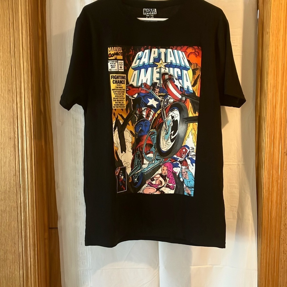 Captain American Men’s Fighting Chance Marvel Comics Black Graphic T-Shirt L/G